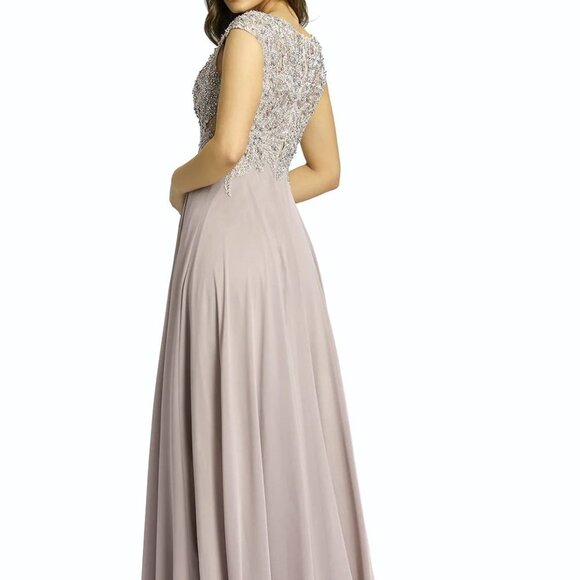 Mac Duggal Vintage Lilac Sequin Empire Waist Pleated Gown - Picture 3 of 5